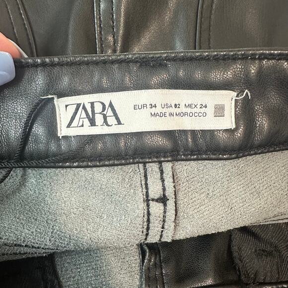 ZARA Faux Leather Straight Leg Trouser Pants Mid-Rise Black - Picture 10 of 11